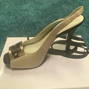 Nine West Sling Back Open Toe Leather Heels 👠 Size 10M